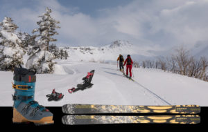 バックカントリー用スキー、ヒールアップ機能ビンディング、シールのセット長さ171cm